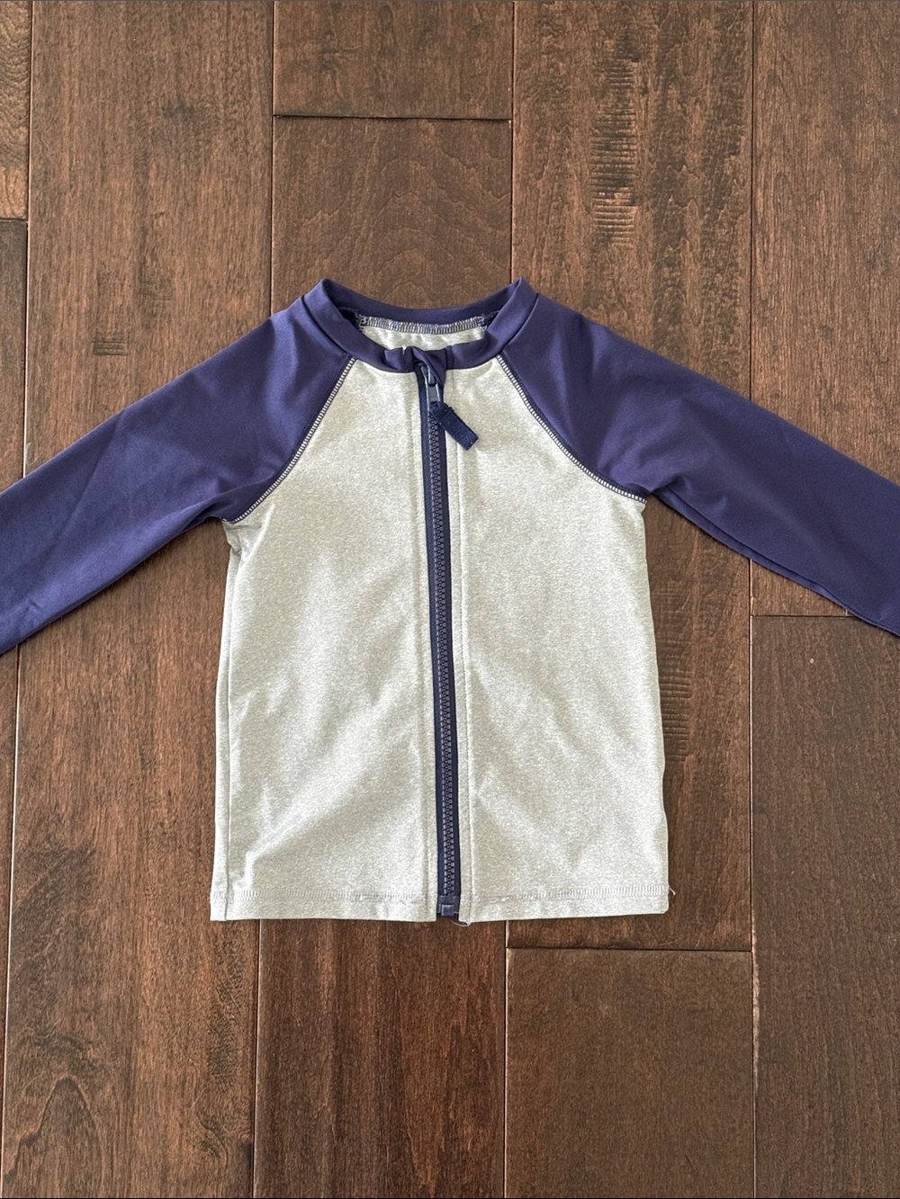 Cat & Jack Silver Body Navy Sleeve Zip-Front Kids Rash Guard
